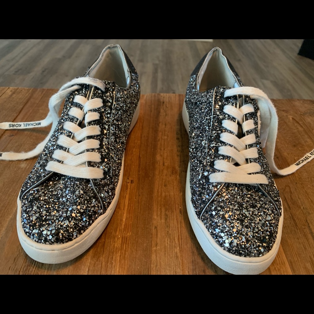 Michael Kors black and silver glitter sneakers size 9